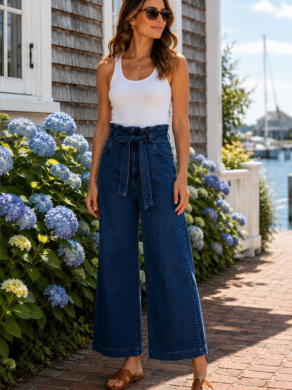 J. CREW FACTORY Dark Wash High Rise Belted Wide Leg Jeans, 27